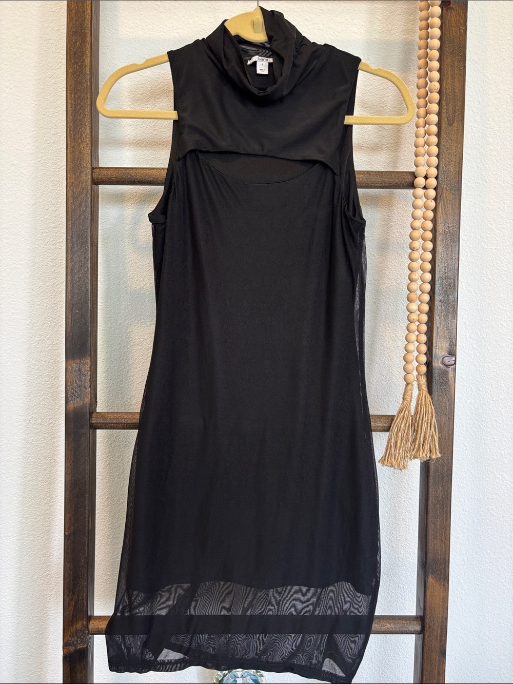 👗🖤Sleeveless Black Mock Neck Sheer Hem Dress